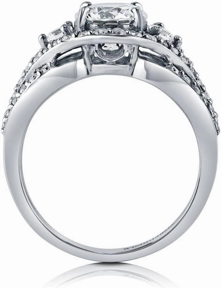 BERRICLE Sterling Silver 3-Stone Wedding Engagement Rings 1.25 Carat Round Cut Cubic Zirconia CZ Ring for Women, Rhodium Plated Size 4-10