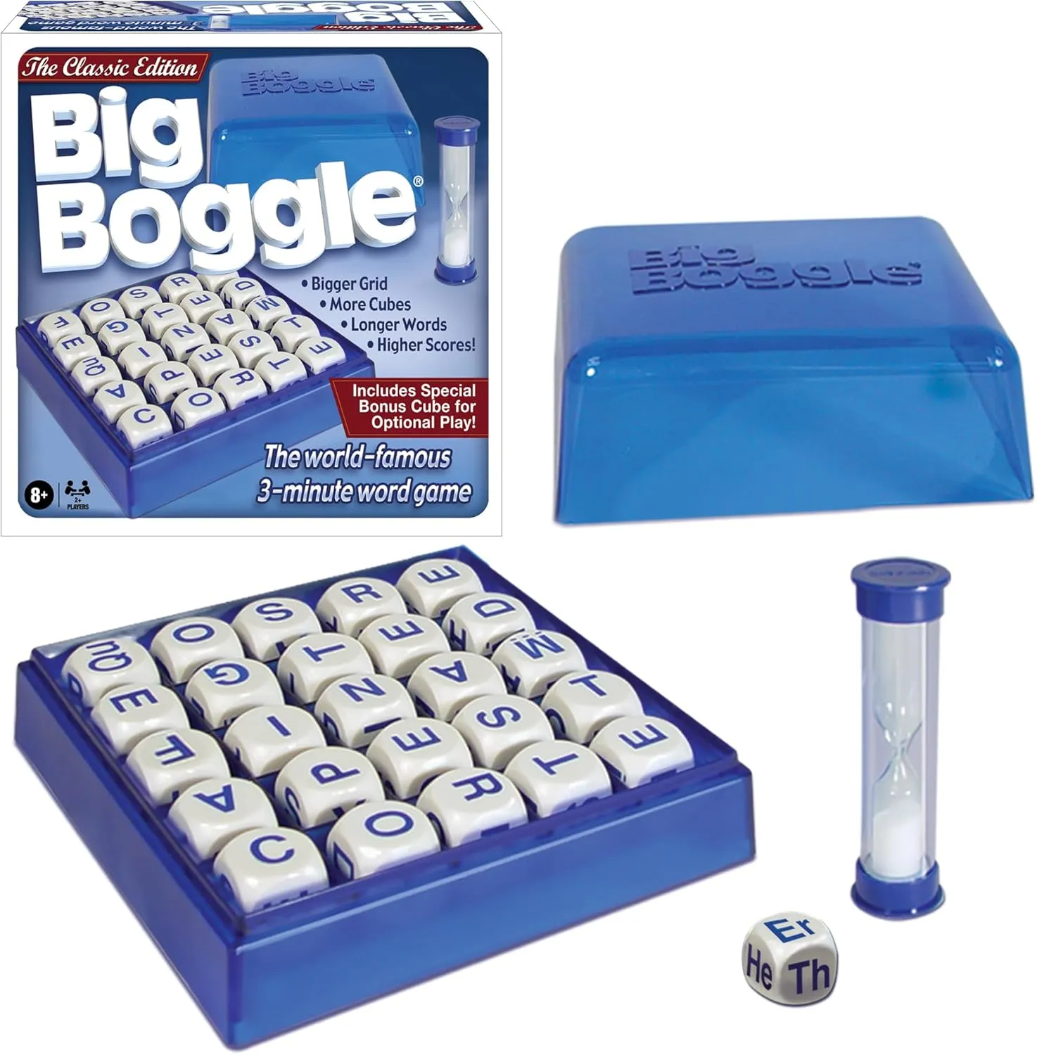 Big Boggle with 5x5 Grid and 25 Letter Cubes by Winning Moves Games USA, Thought Provoking Word Game Bigger Than the Original, for 2 or More Players, Ages 8  (1147)