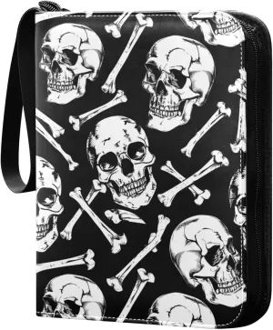 binder photo with double sided removable sleeves for game, baseball cards collection Skull Bones Painted Black and White