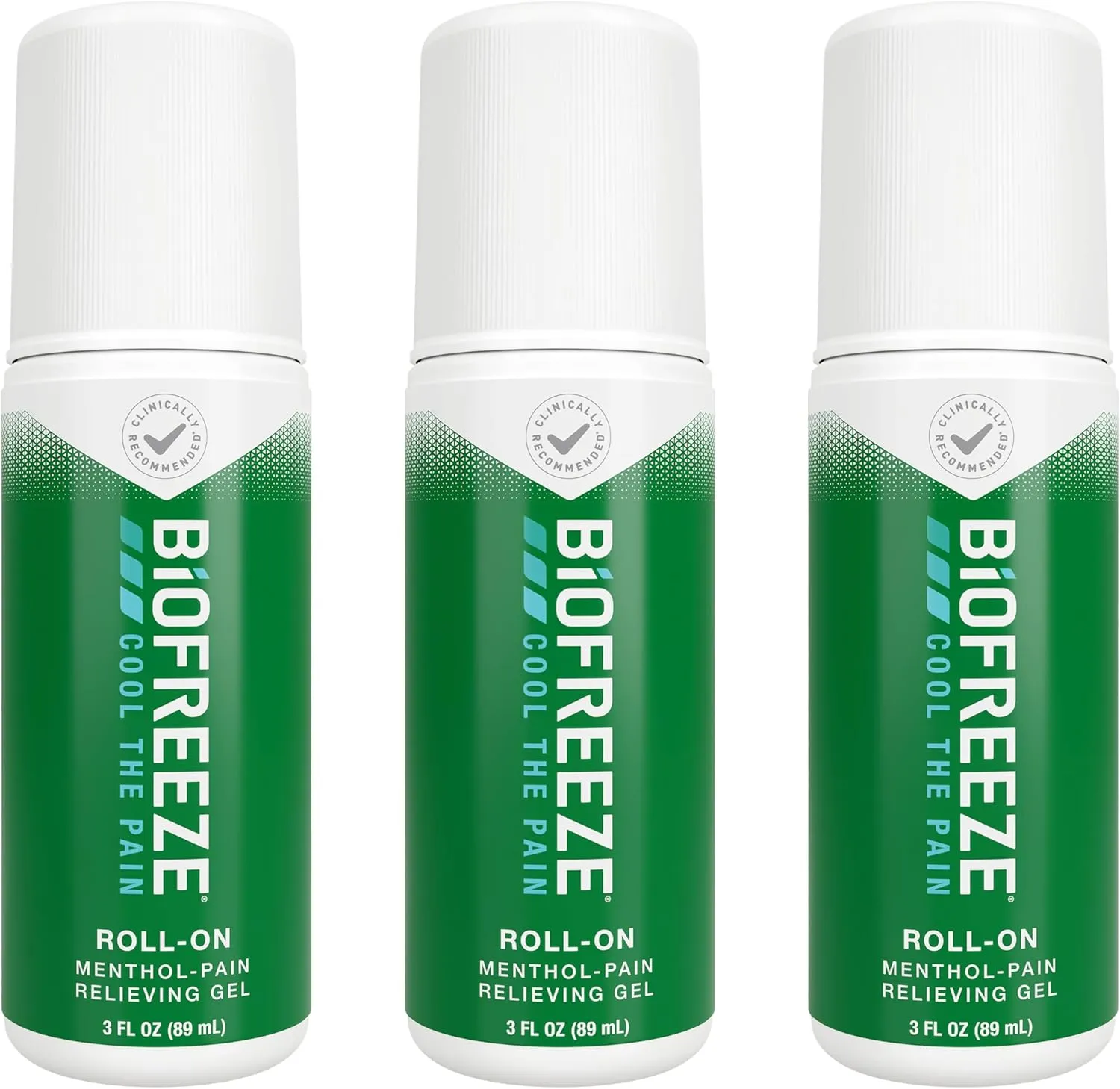 Biofreeze Roll On Pain Relief for Knee, Neck, Hip, Joint, Shoulder, & Simple Backache, Arthritis Pain Reliever, Sore Muscle Relief, Roll On Menthol Gel 3 Fl Oz (Pack of 3)