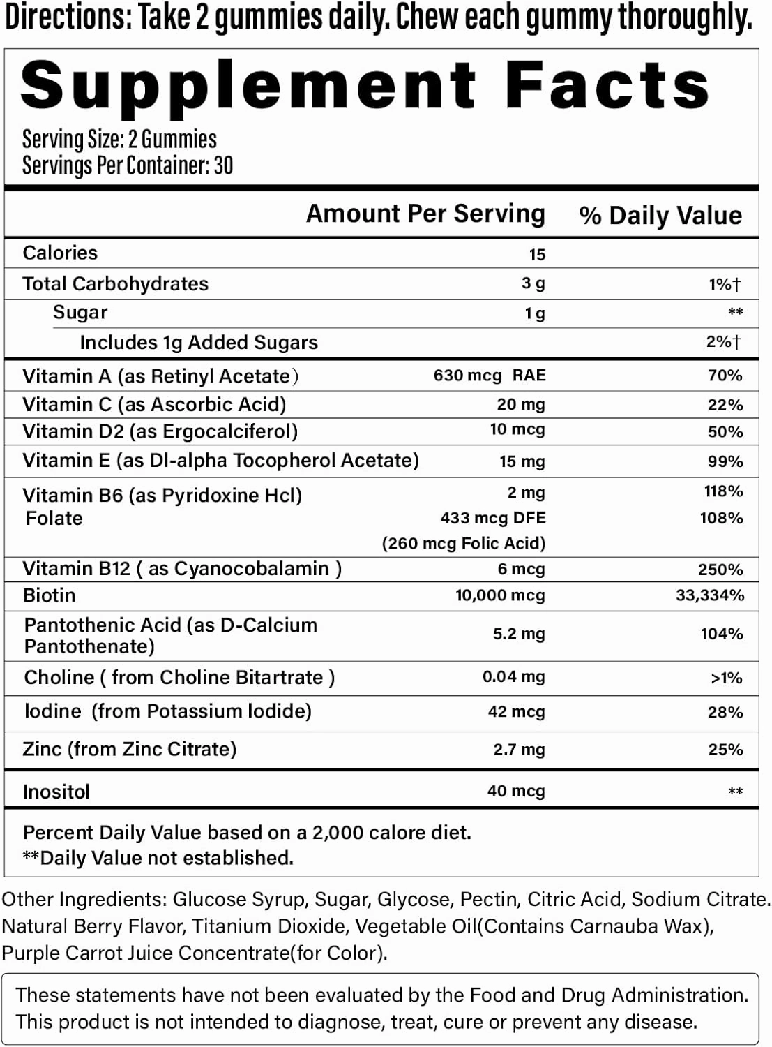 Biotin Gummies -Hair Skin and Nails Vitamins for Men & Women, Vegan Vitamin B7, Supports Hair Growth and Stronger Nails,30 Day Supply - Blueberry-60 Counts