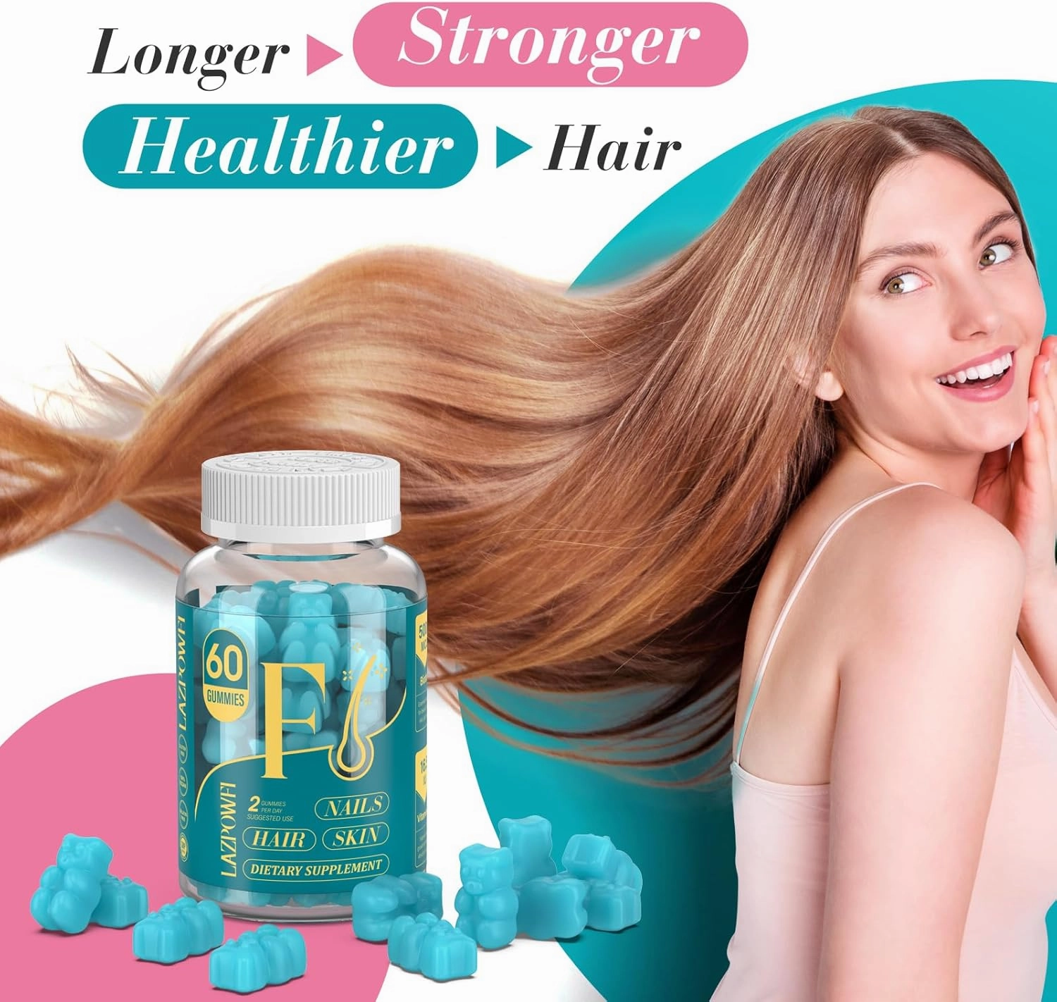 Biotin Gummies -Hair Skin and Nails Vitamins for Men & Women, Vegan Vitamin B7, Supports Hair Growth and Stronger Nails,30 Day Supply - Blueberry-60 Counts