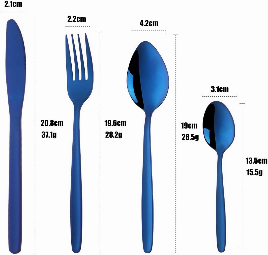 Blue Silverware Set, BuyGo 24-Piece Stainless Steel Camping Flatware Dinnerware Set for 6, Hand Polish, Dishwasher Safe