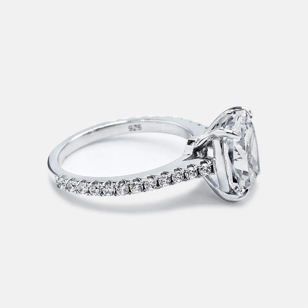 Bo.Dream Cushion Cut 3ct Cubic Zirconia CZ Platinum Plated Sterling Silver Engagement Rings