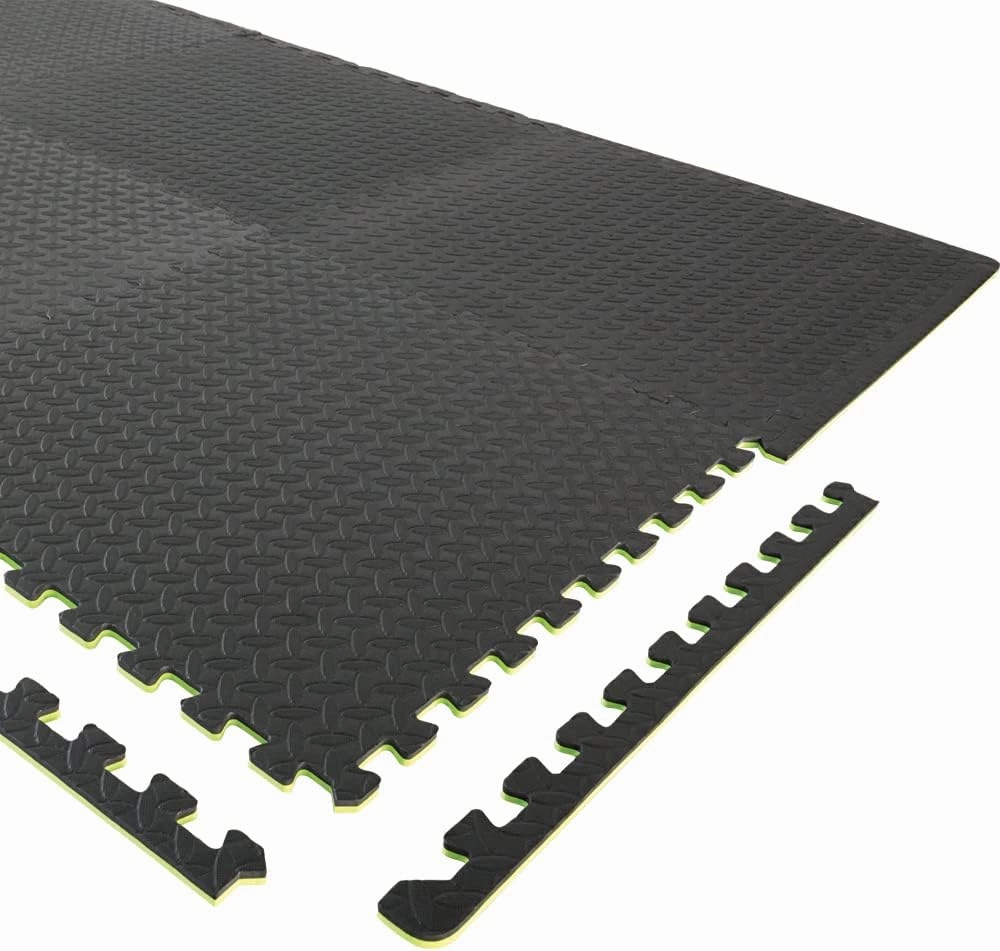 Body Sport Interlocking Floor Puzzle Mat, 6 Tiles, 24 x 24 in. Each, 1/2-in. Thick Foam - Home Fitness & Gym Exercise Equipment (Black)