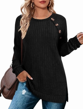 Bofell Long Sleeve Shirts for Women Lightweight Button Decor Tunic Tops Side Split