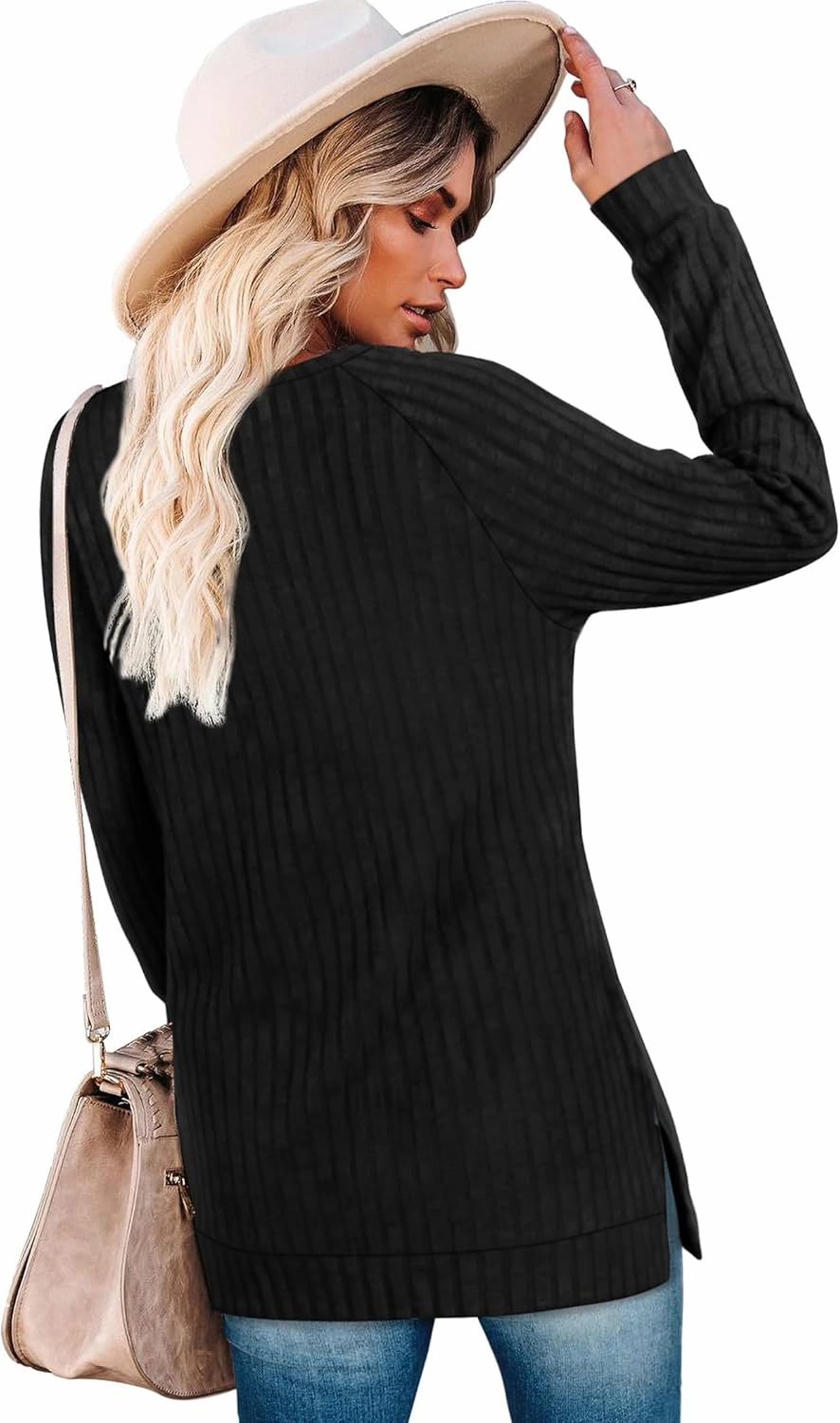 Bofell Long Sleeve Shirts for Women Lightweight Button Decor Tunic Tops Side Split