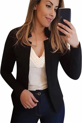 BOFETA Women Lightweight Long Sleeve Blazer Casual Open Front Business Blazer Notched Collar Slim Work Office Blazer