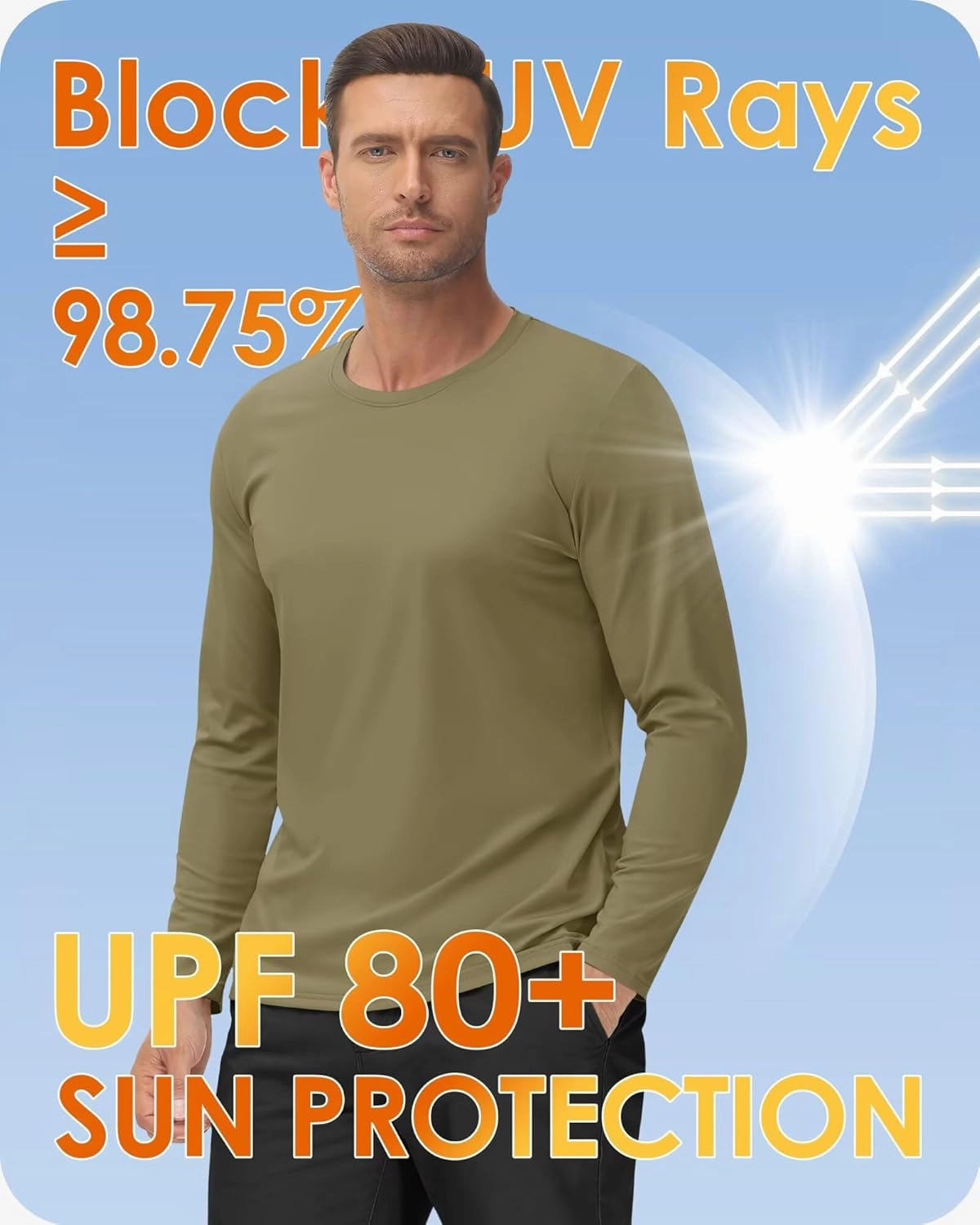 Boladeci Men's UPF 80  Sun Shirts Long Sleeve Lightweight UV Protection SPF Shirts Rash Guard Swim T-Shirts