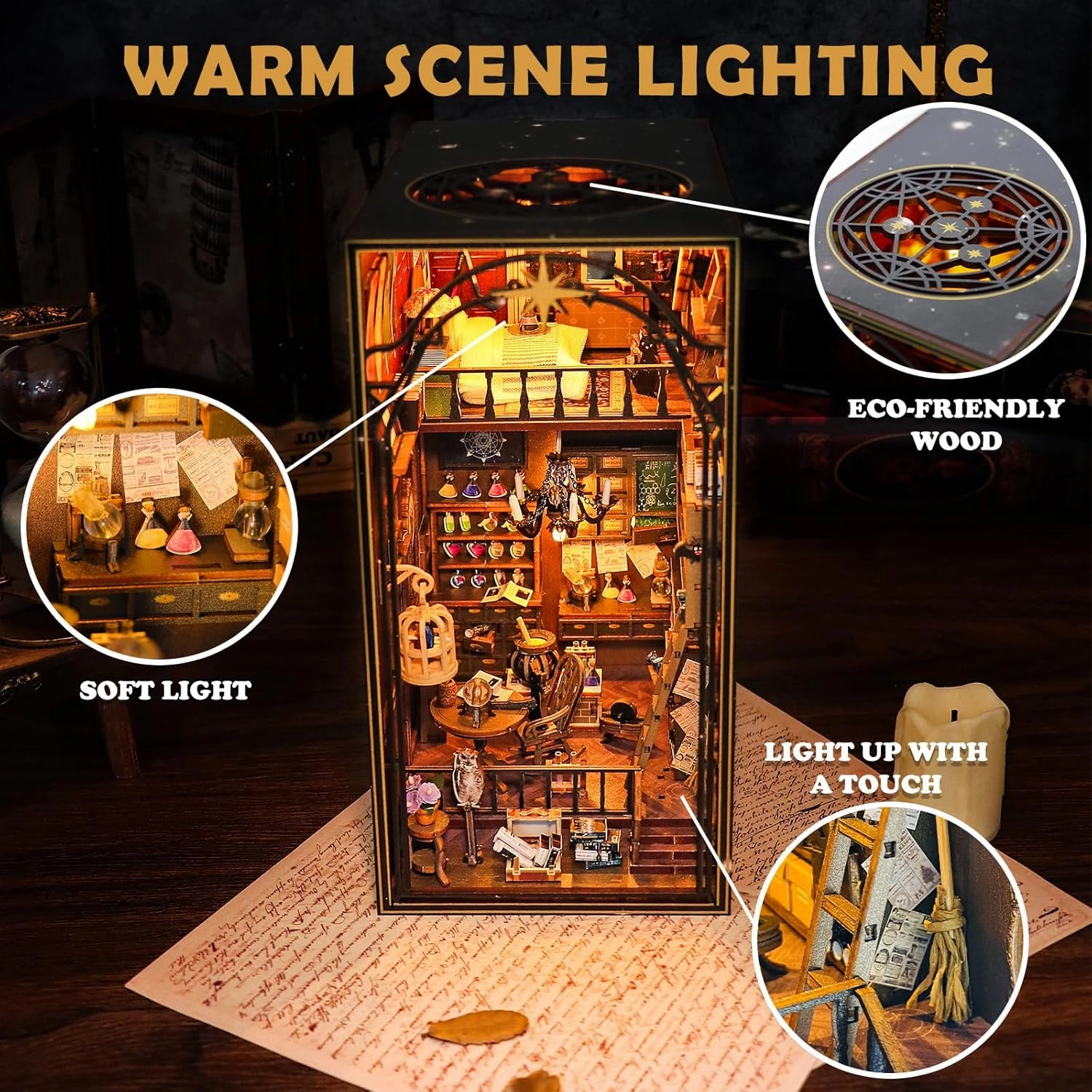 Book Nook Kit for Adults, DIY Dollhouse Booknook, 3D Wooden Puzzle, DIY Miniature Dollhouse Kit with Led Light for Adults Teens 14 , Decor Crafts for Friends Gifts