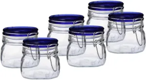 Bormioli Rocco Fido Collection, 6 Pack, 17 Oz. Food Storage Glass Jars, Airtight Rubber Seal & Glass Lid, With Stainless Wire Clamp, Made In Italy.