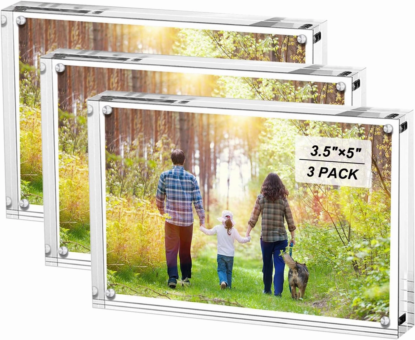 Boxalls 3.5x5 Inches Acrylic Picture Frames- 3 Pack, Desktop Frameless Photo Frames with Magnetic, Double Sided Transparent (3 Pack)