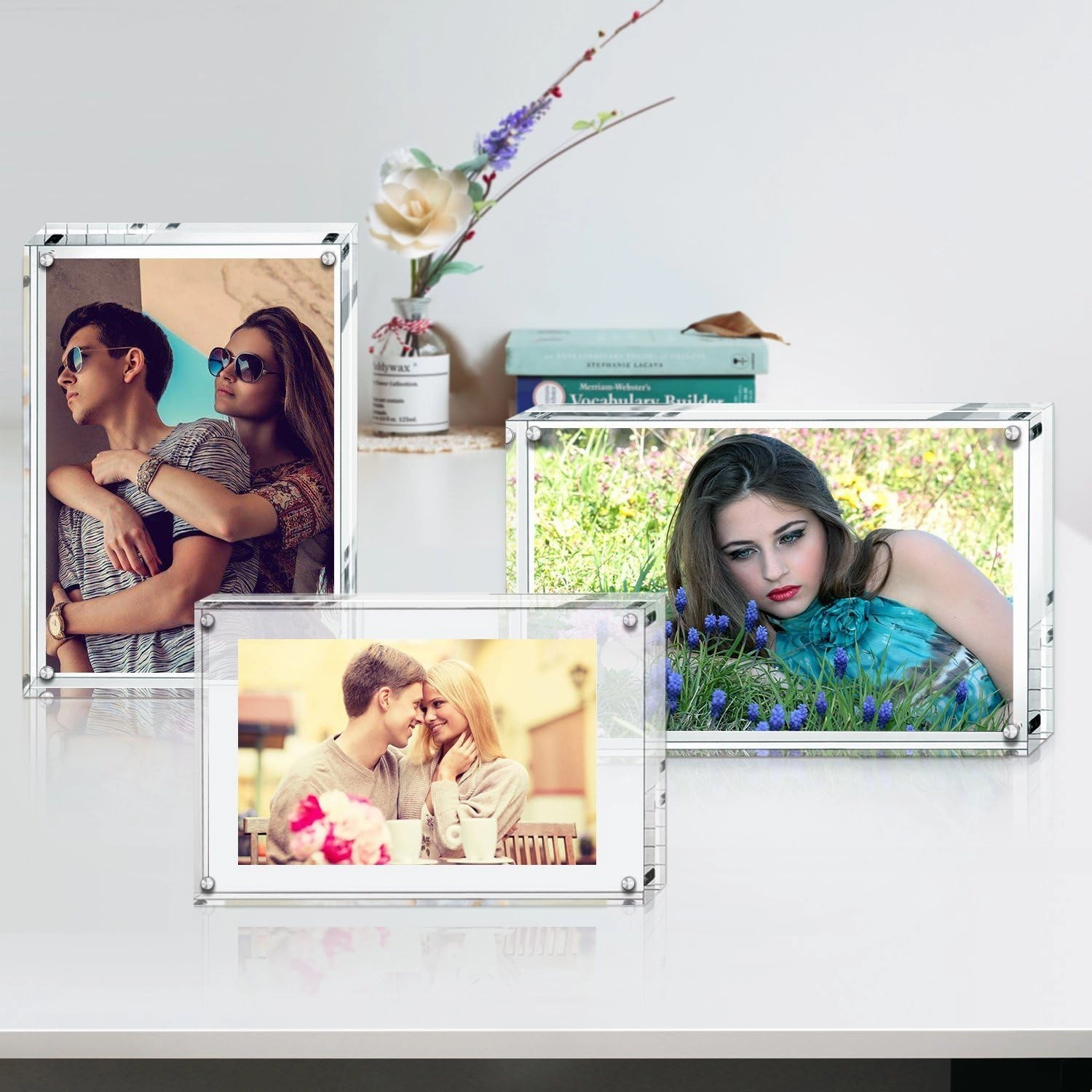 Boxalls 3.5x5 Inches Acrylic Picture Frames- 3 Pack, Desktop Frameless Photo Frames with Magnetic, Double Sided Transparent (3 Pack)