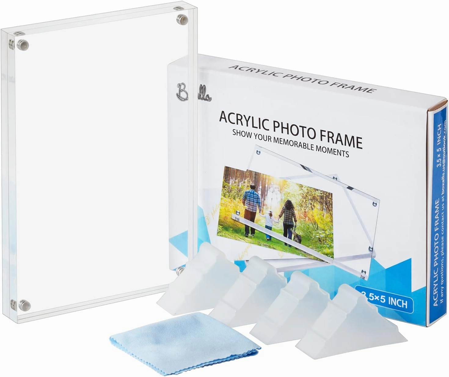 Boxalls 3.5x5 Inches Acrylic Picture Frames- 3 Pack, Desktop Frameless Photo Frames with Magnetic, Double Sided Transparent (3 Pack)