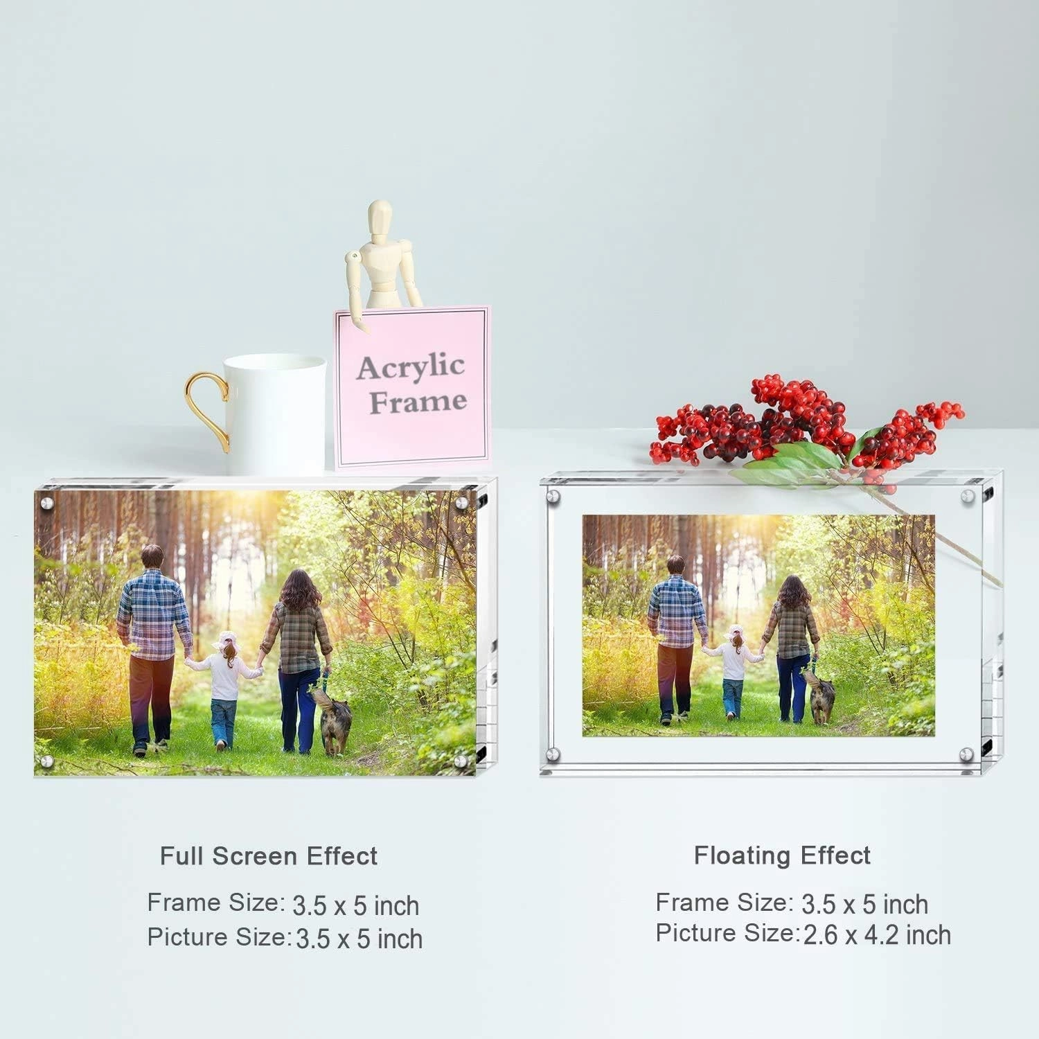 Boxalls 3.5x5 Inches Acrylic Picture Frames- 3 Pack, Desktop Frameless Photo Frames with Magnetic, Double Sided Transparent (3 Pack)