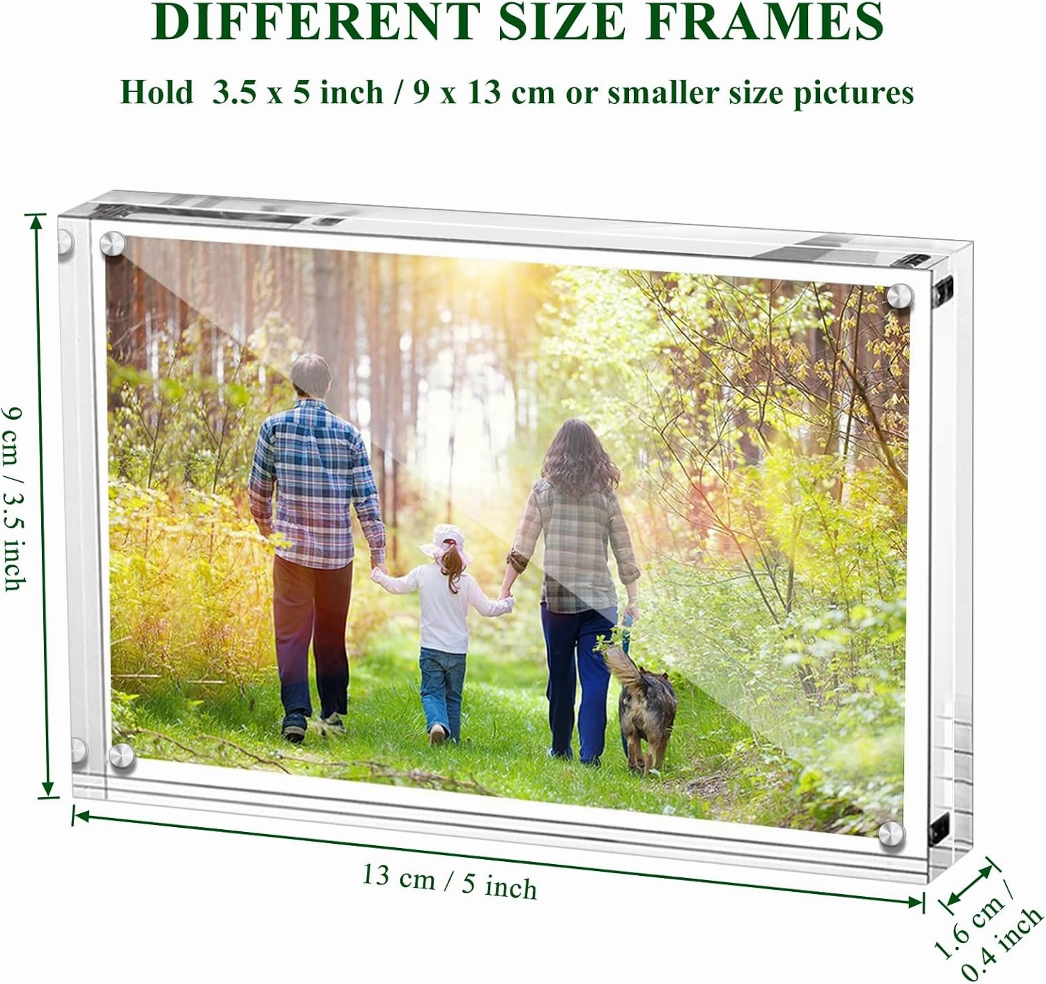 Boxalls 3.5x5 Inches Acrylic Picture Frames- 3 Pack, Desktop Frameless Photo Frames with Magnetic, Double Sided Transparent (3 Pack)