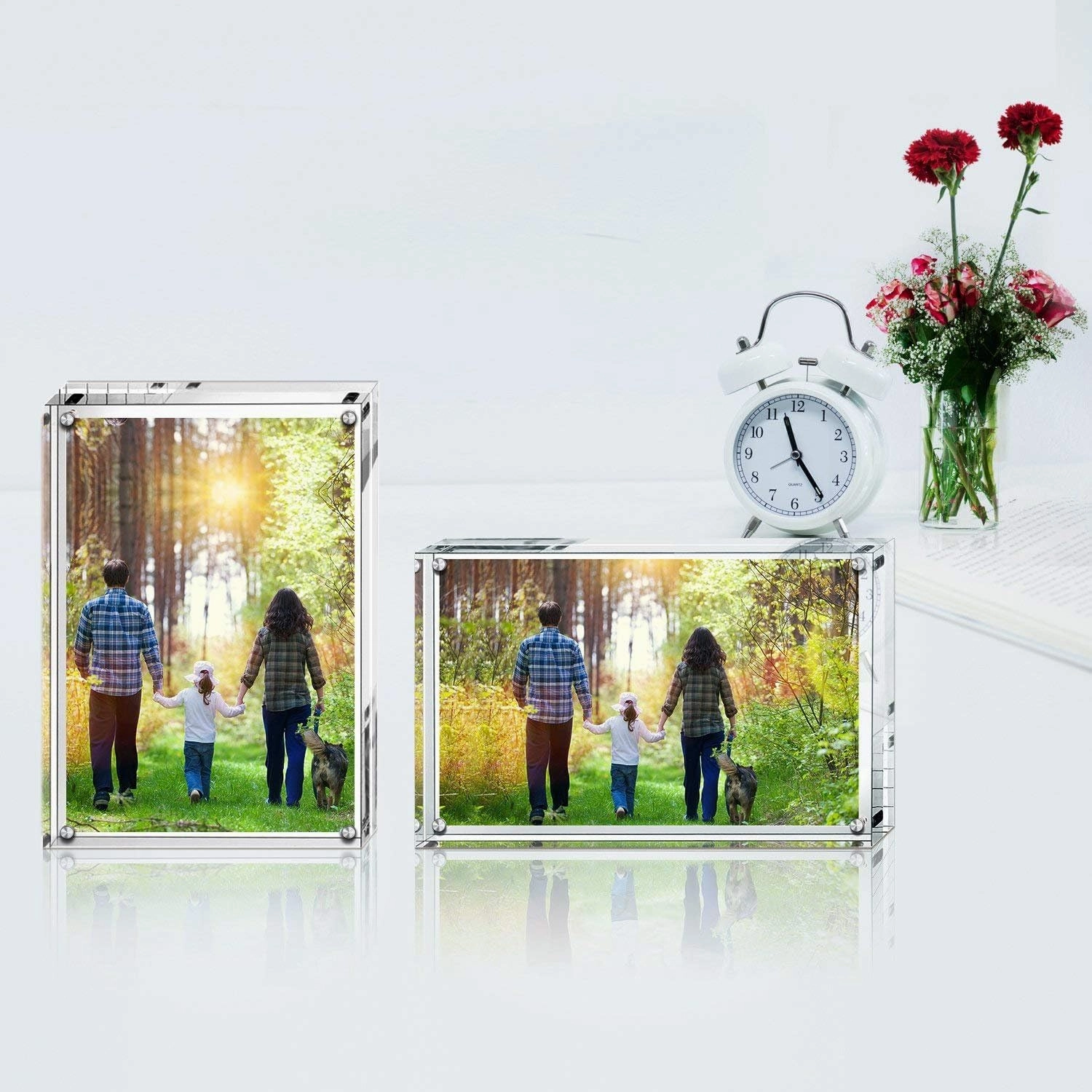 Boxalls 3.5x5 Inches Acrylic Picture Frames- 3 Pack, Desktop Frameless Photo Frames with Magnetic, Double Sided Transparent (3 Pack)