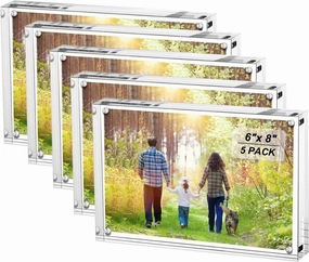 Boxalls 6x8 Inches Acrylic Picture Frames - 5 Pack, Clear Frameless 6x8 Photo Frames with Magnetic, Double Sided Transparent Desktop Frame(5 Pack)