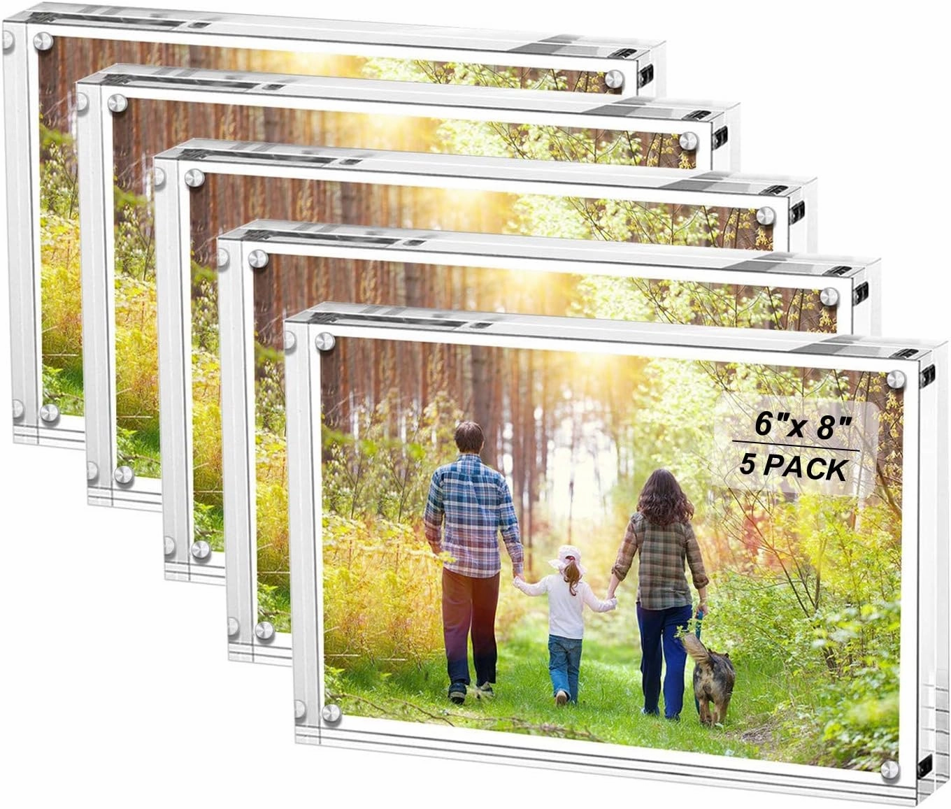 Boxalls 6x8 Inches Acrylic Picture Frames - 5 Pack, Clear Frameless 6x8 Photo Frames with Magnetic, Double Sided Transparent Desktop Frame(5 Pack)