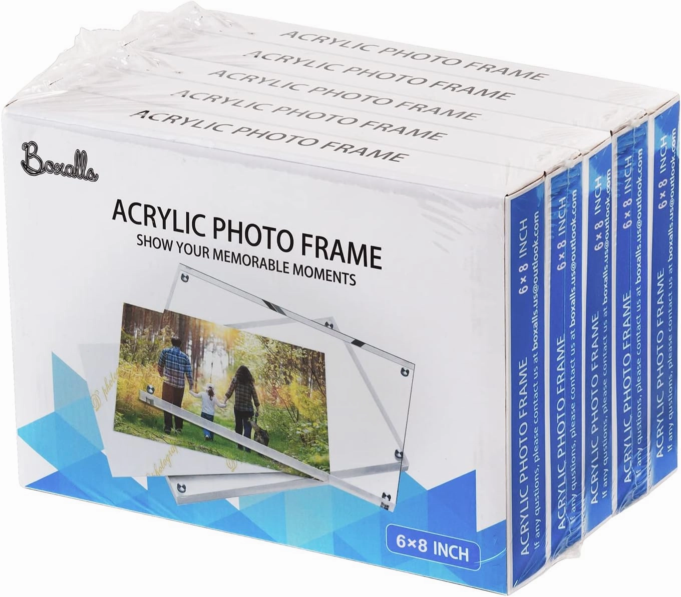 Boxalls 6x8 Inches Acrylic Picture Frames - 5 Pack, Clear Frameless 6x8 Photo Frames with Magnetic, Double Sided Transparent Desktop Frame(5 Pack)