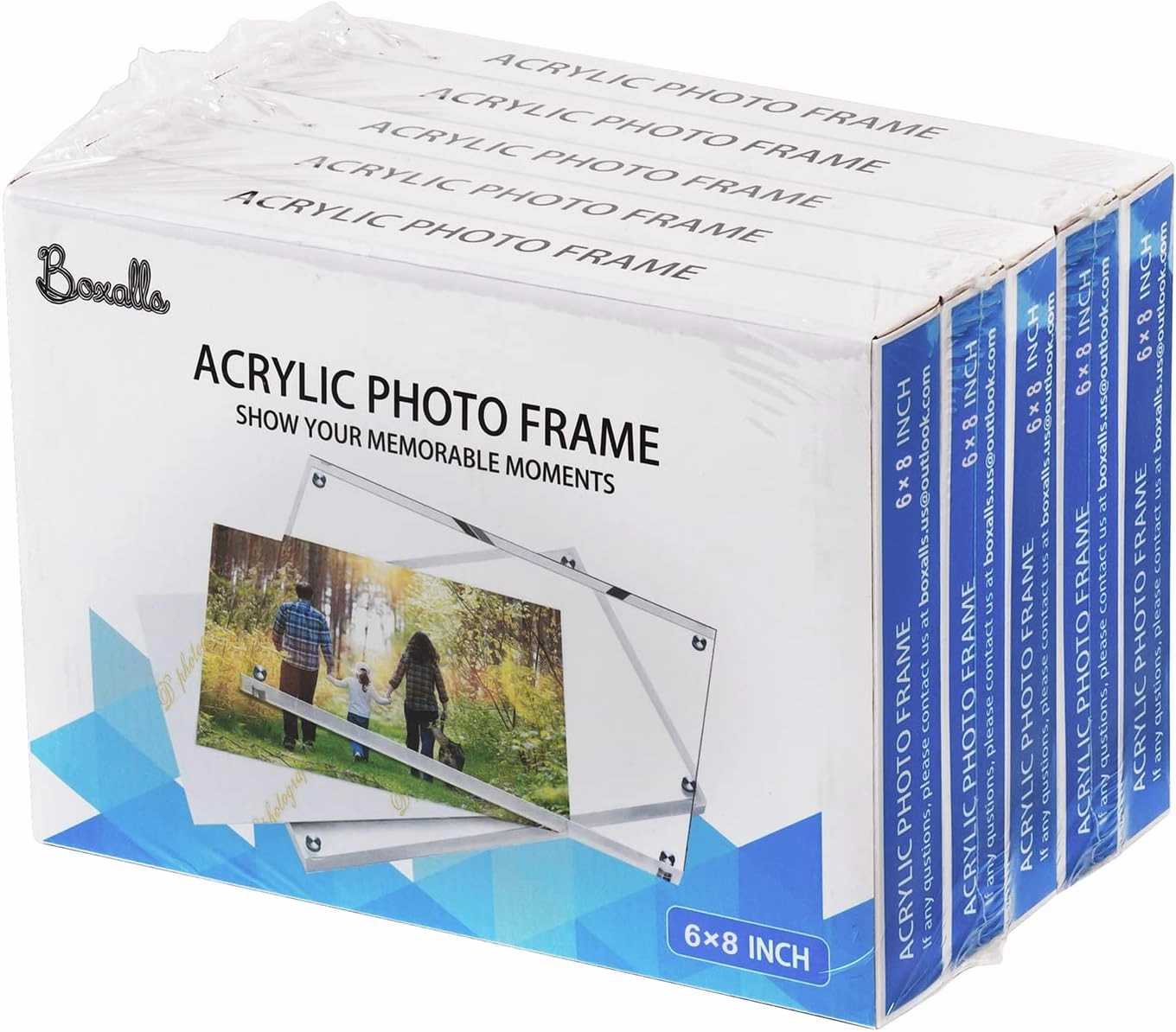 Boxalls 6x8 Inches Acrylic Picture Frames - 5 Pack, Clear Frameless 6x8 Photo Frames with Magnetic, Double Sided Transparent Desktop Frame(5 Pack)