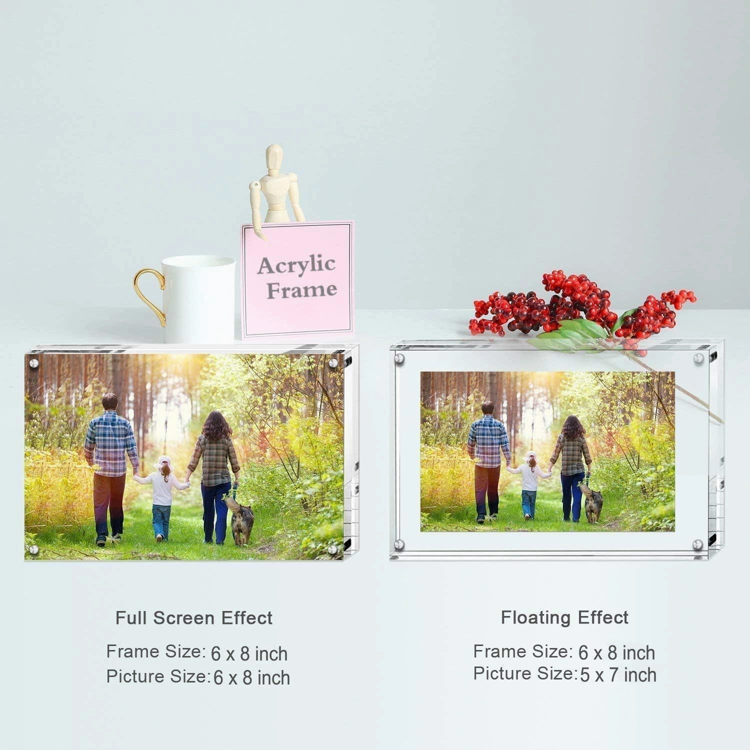 Boxalls 6x8 Inches Acrylic Picture Frames - 5 Pack, Clear Frameless 6x8 Photo Frames with Magnetic, Double Sided Transparent Desktop Frame(5 Pack)