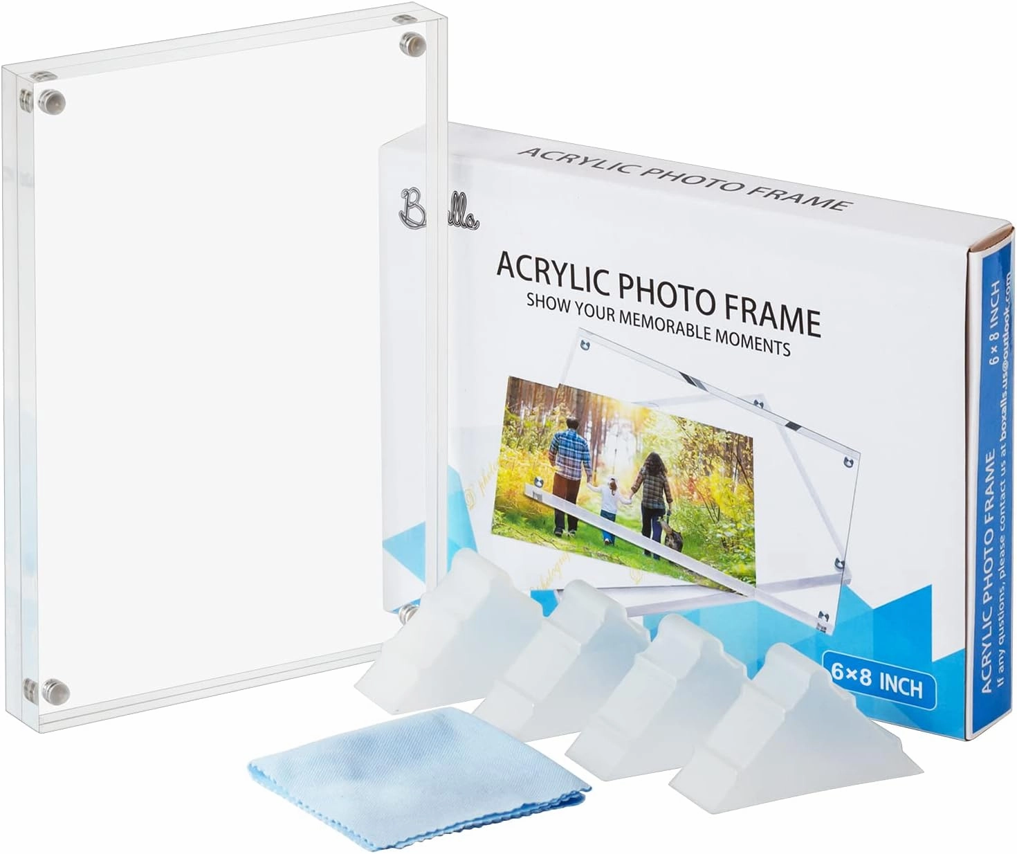 Boxalls 6x8 Inches Acrylic Picture Frames - 5 Pack, Clear Frameless 6x8 Photo Frames with Magnetic, Double Sided Transparent Desktop Frame(5 Pack)