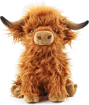 Brown Highland Cows Stuffed Animals, Cute Fluffy Cow Plush Figure Toys Realistic Highland Cattle Plush Decor, Plateau Cow Plush Decoration