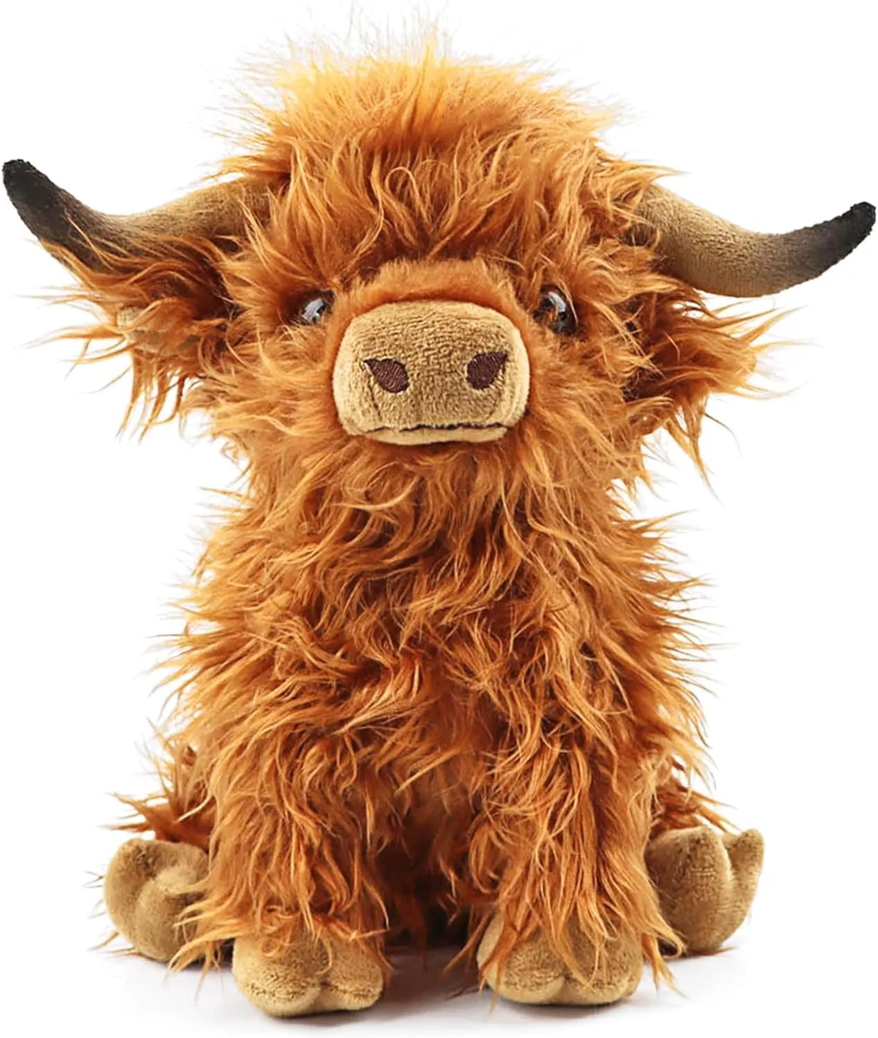 Brown Highland Cows Stuffed Animals, Cute Fluffy Cow Plush Figure Toys Realistic Highland Cattle Plush Decor, Plateau Cow Plush Decoration