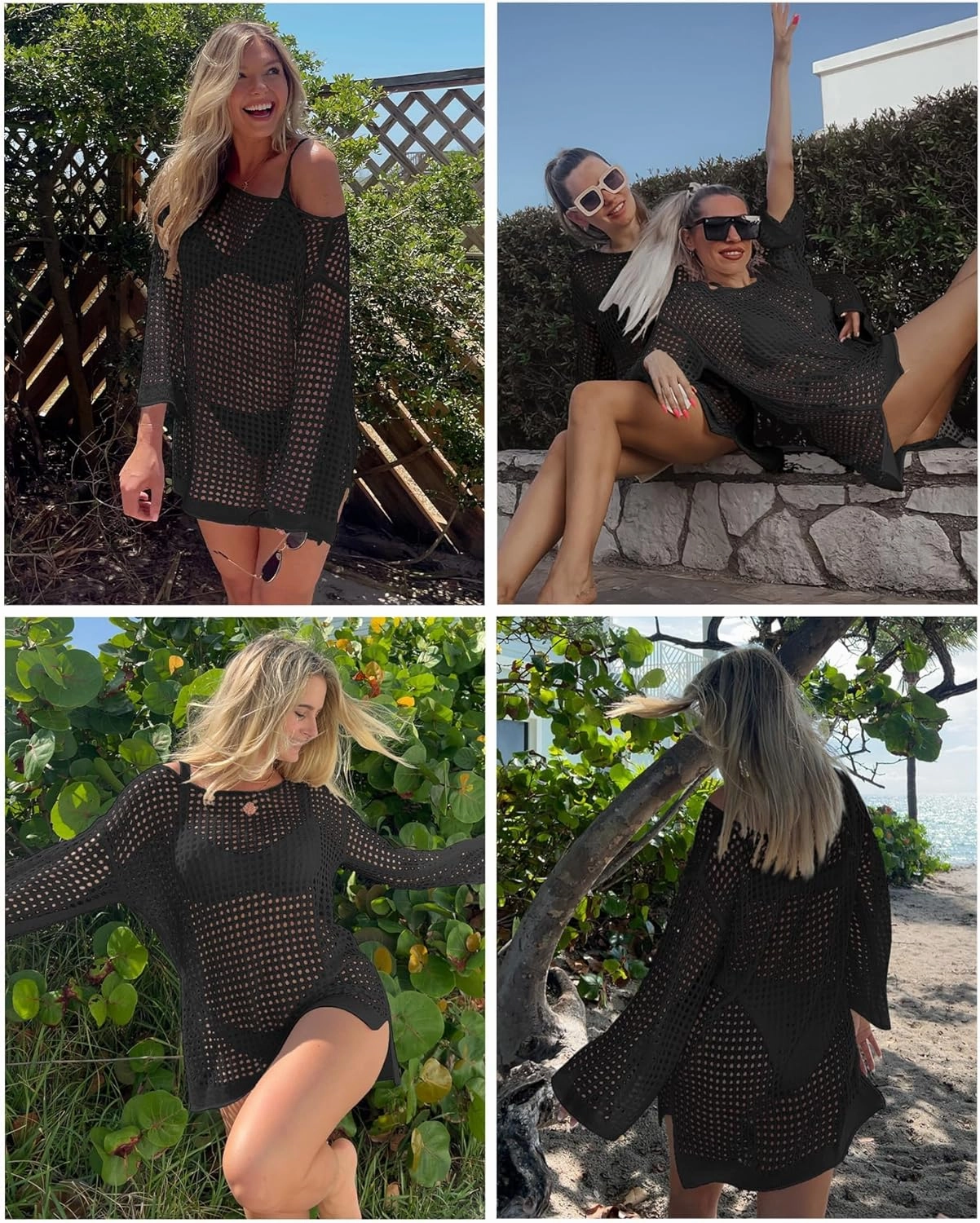 Bsubseach Crochet Cover Ups for Women Sexy Hollow Out Swim Cover Up Knit Summer Outfits