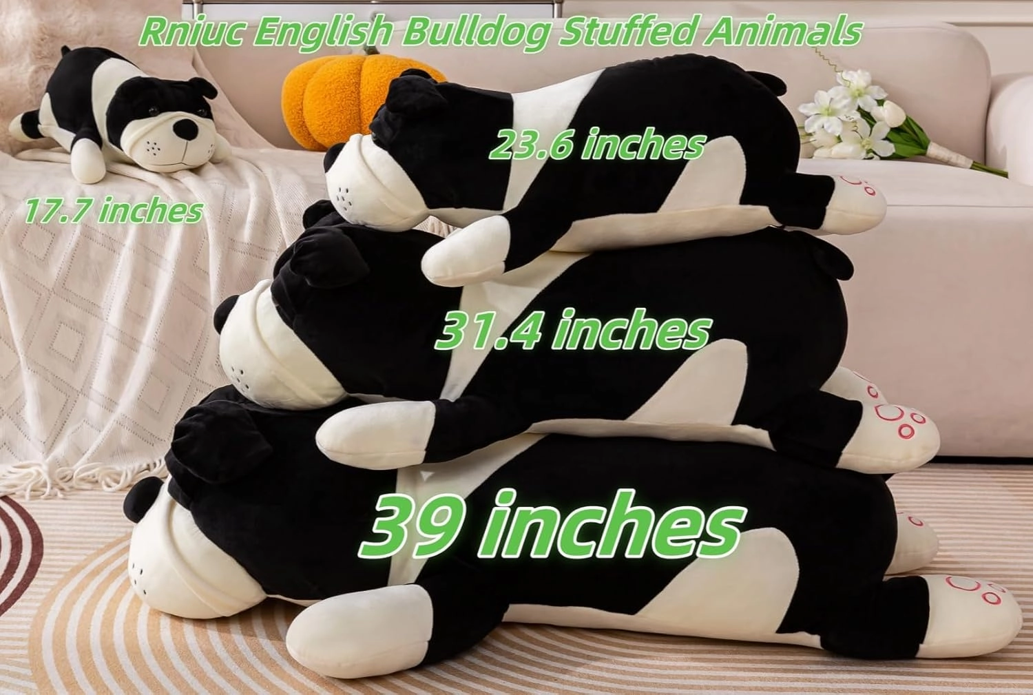 Bulldog Plush Toy - Jumbo Stuffed Animal Dog 31.4 Inch,Ultra Soft Cuddle Pillow for Kids Adults,Black Bulldog Gift for Boys Girls (Black 80cm)