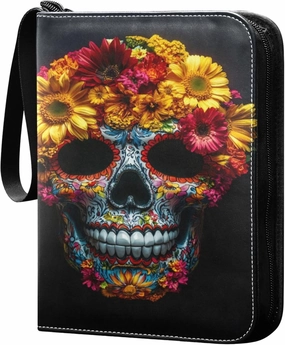 Burbuja Mexican Skull Colorful Flowers Card Binder, 4 Pockets Trading Card Binder, Portable Card Albums Fits 400 Cards with 50 Removable Sleeves for Sport Cards Game Cards
