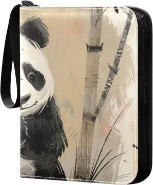 business card binder Trading Card Binder with double sided removable sleeves collectors for 400 cards Panda Black Ink Painting Cute