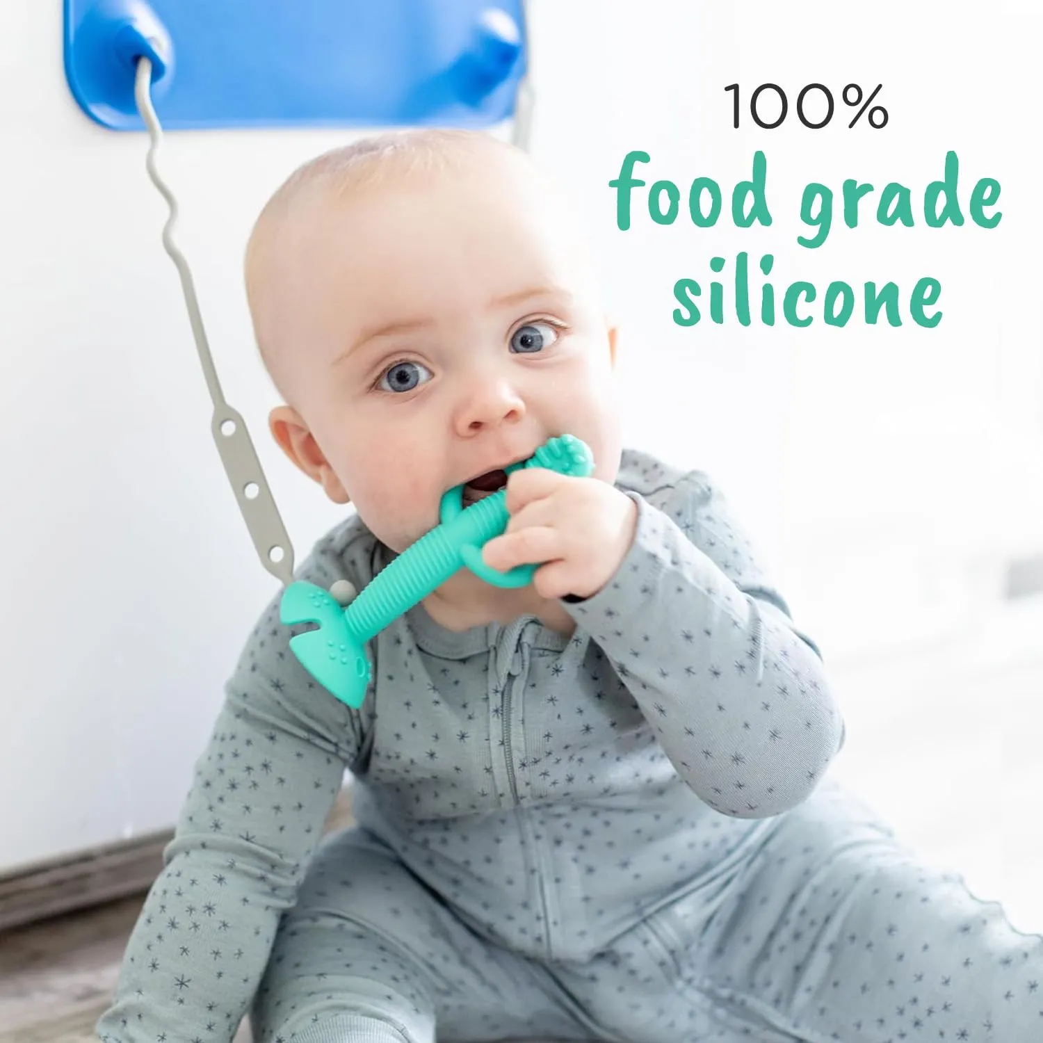 Busy Baby Teething Spoon - 2-in-1 Teether and Training Spoon for Self Feeding, Dishwasher Safe, BPA Free, Food Grade Silicone (Blue)