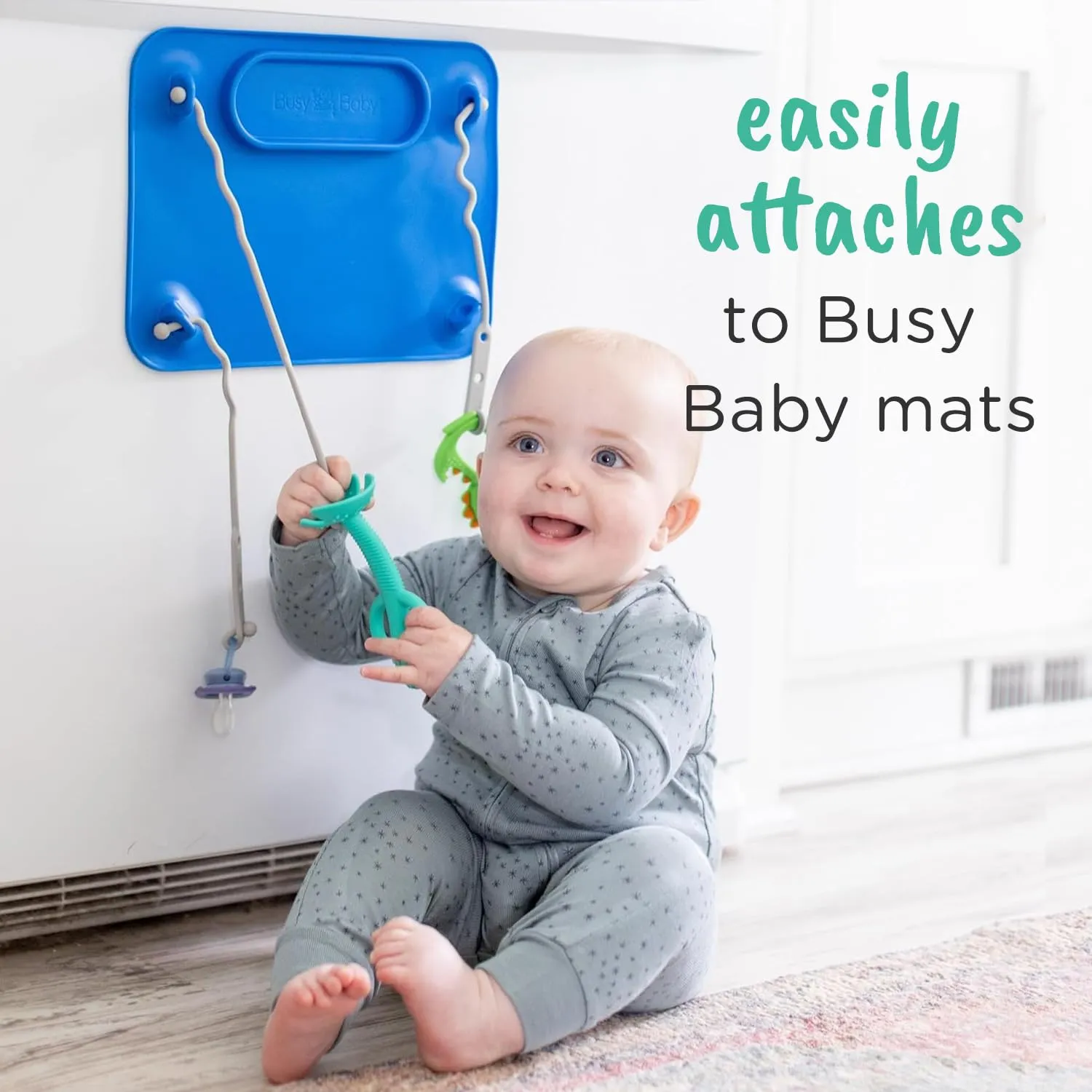 Busy Baby Teething Spoon - 2-in-1 Teether and Training Spoon for Self Feeding, Dishwasher Safe, BPA Free, Food Grade Silicone (Blue)