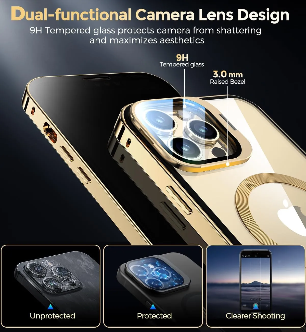 [Camera Invisible Stand & Slide Pop-up Lock Magnetic Privacy Case for iPhone 13 Pro [Compatible with MagSafe] [Full Lens Protection Invisible Kickstand] Full Body Metal Bumper Cover-Gold