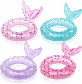 Capoda 4 Pcs Mermaid Swimming Ring Tail Pool Floats Mermaid Inflatable Float Ring Tail Swim Tube Beach Party Pool Tube Toys for Summer Water Activities