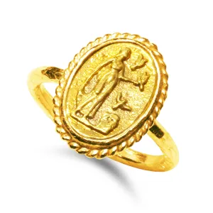 Caprixus Signet Ring 925 Sterling Silver 24K Gold Vermeil Ancient Coin Handmade Rings for Women Hammered Pinky Ring Greek Art Artisan Designer Turkish Fine Jewelry