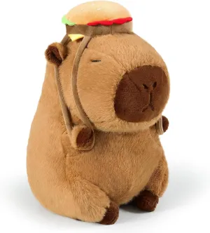 Capybara Plush 9 Inch Capybara Stuffed Animal Cute Stuffed Capybara Toy with Hamburger Backpack Soft Plushies Capybara Gift for Kids Boys Girls