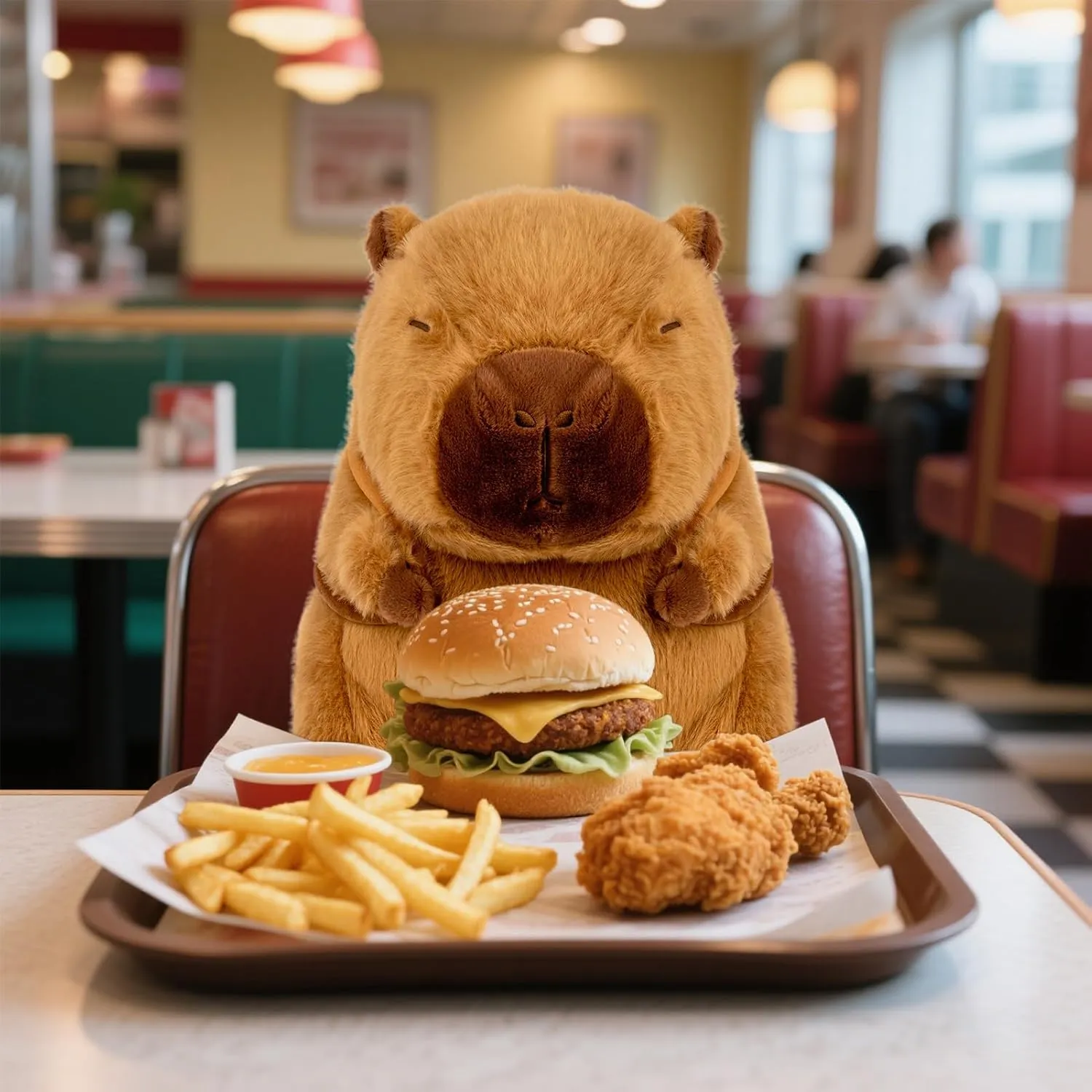 Capybara Plush 9 Inch Capybara Stuffed Animal Cute Stuffed Capybara Toy with Hamburger Backpack Soft Plushies Capybara Gift for Kids Boys Girls
