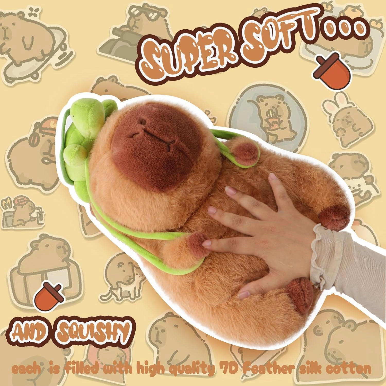 Capybara Plush Toy - 13 Inch Cute Capybara Stuffed Animal with Turtle Backpack, Kawaii Capibara Plushie for Kids and Adults