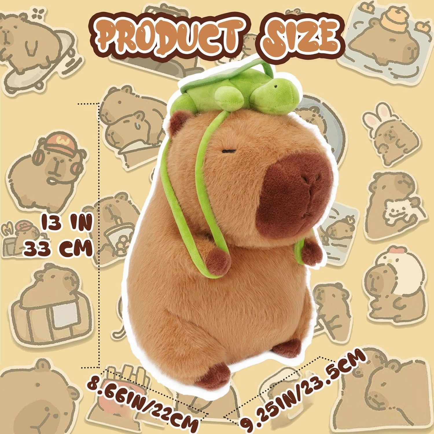 Capybara Plush Toy - 13 Inch Cute Capybara Stuffed Animal with Turtle Backpack, Kawaii Capibara Plushie for Kids and Adults