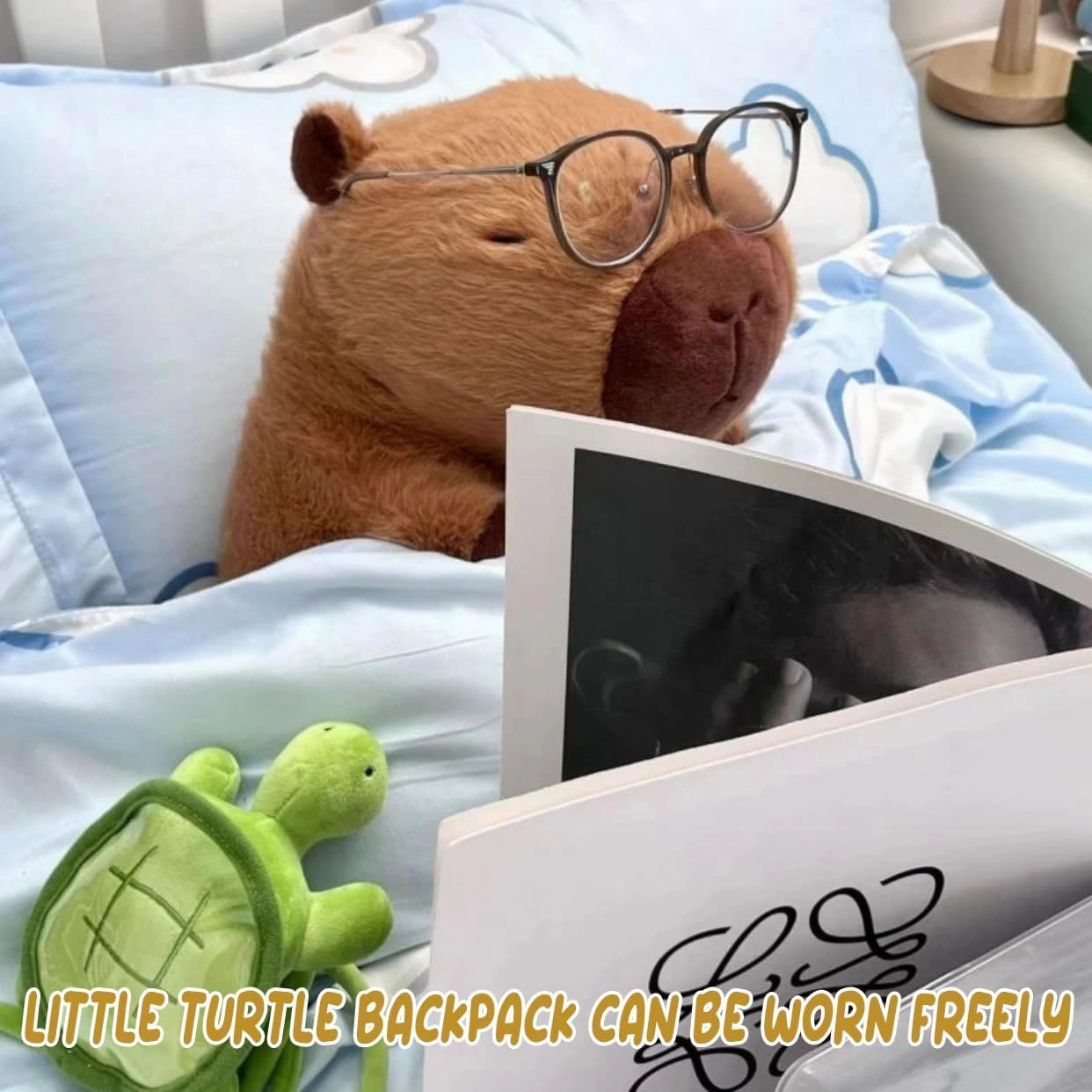 Capybara Plush Toy - 13 Inch Cute Capybara Stuffed Animal with Turtle Backpack, Kawaii Capibara Plushie for Kids and Adults