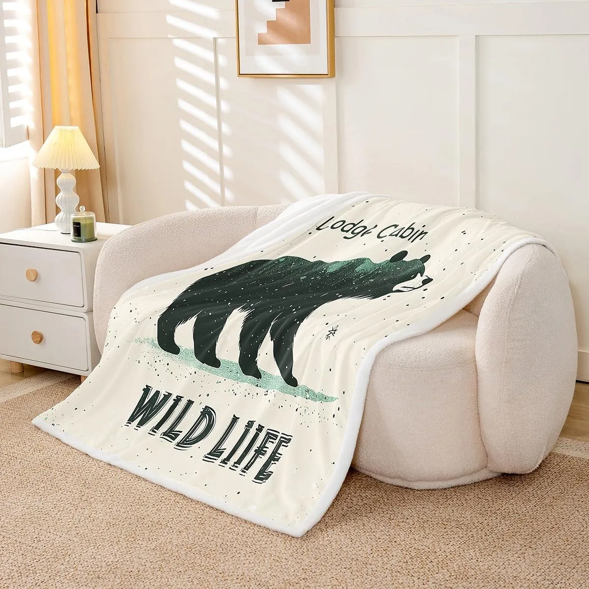 Cartoon Bear Throw Blanket Throw 50x60 Cute Black Green Graffiti Wild Animal Fleece Blanket for Kids Boys Girls Teens Lodge Cabin Jungle Farmhouse Style Fuzzy Blanket for Bedroom