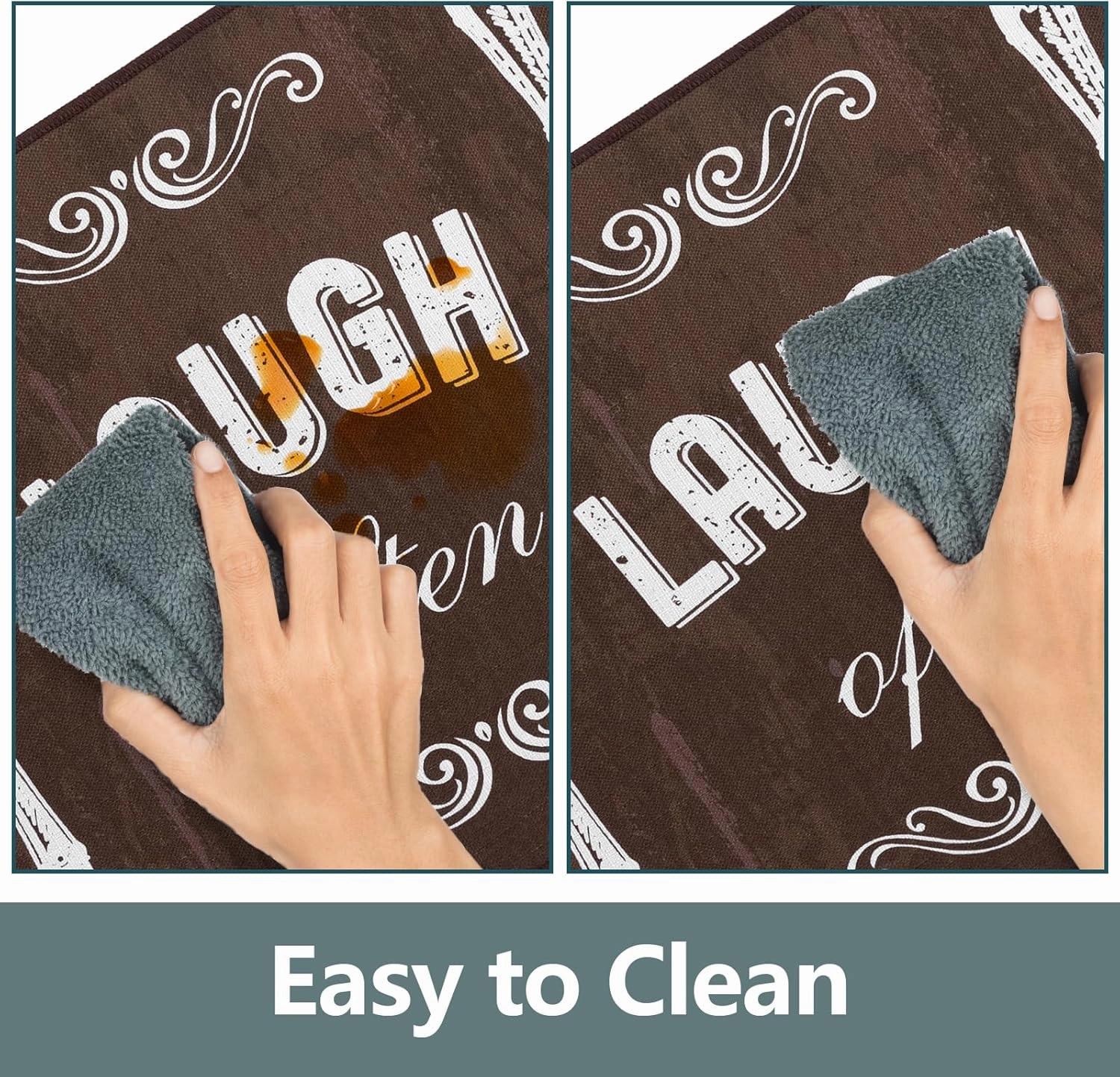 Carvapet 2 Piece Kitchen Rug Set Non-Slip Backing Mat Throw Rug for Kitchen Doormat Runner Rug Set, Motto Design, Coffee (17"x48" 17"x24")
