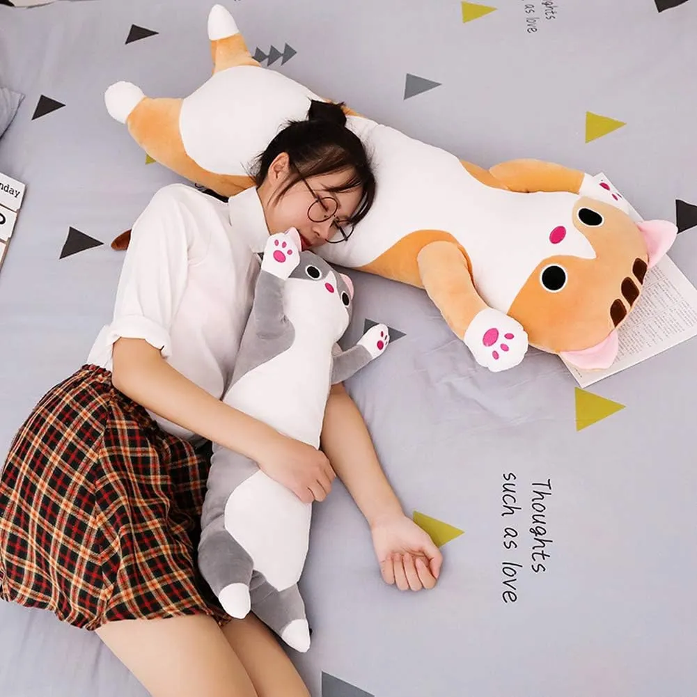 Cat Plush Hugging Pillow, Cat Stuffed Animals Soft Kitten Plush Long Body Pillow Toy Gifts for Kids (Gray, 27.55 inch)