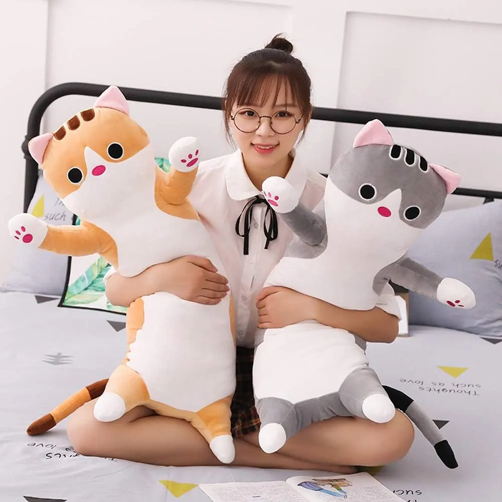 Cat Plush Hugging Pillow, Cat Stuffed Animals Soft Kitten Plush Long Body Pillow Toy Gifts for Kids (Gray, 27.55 inch)