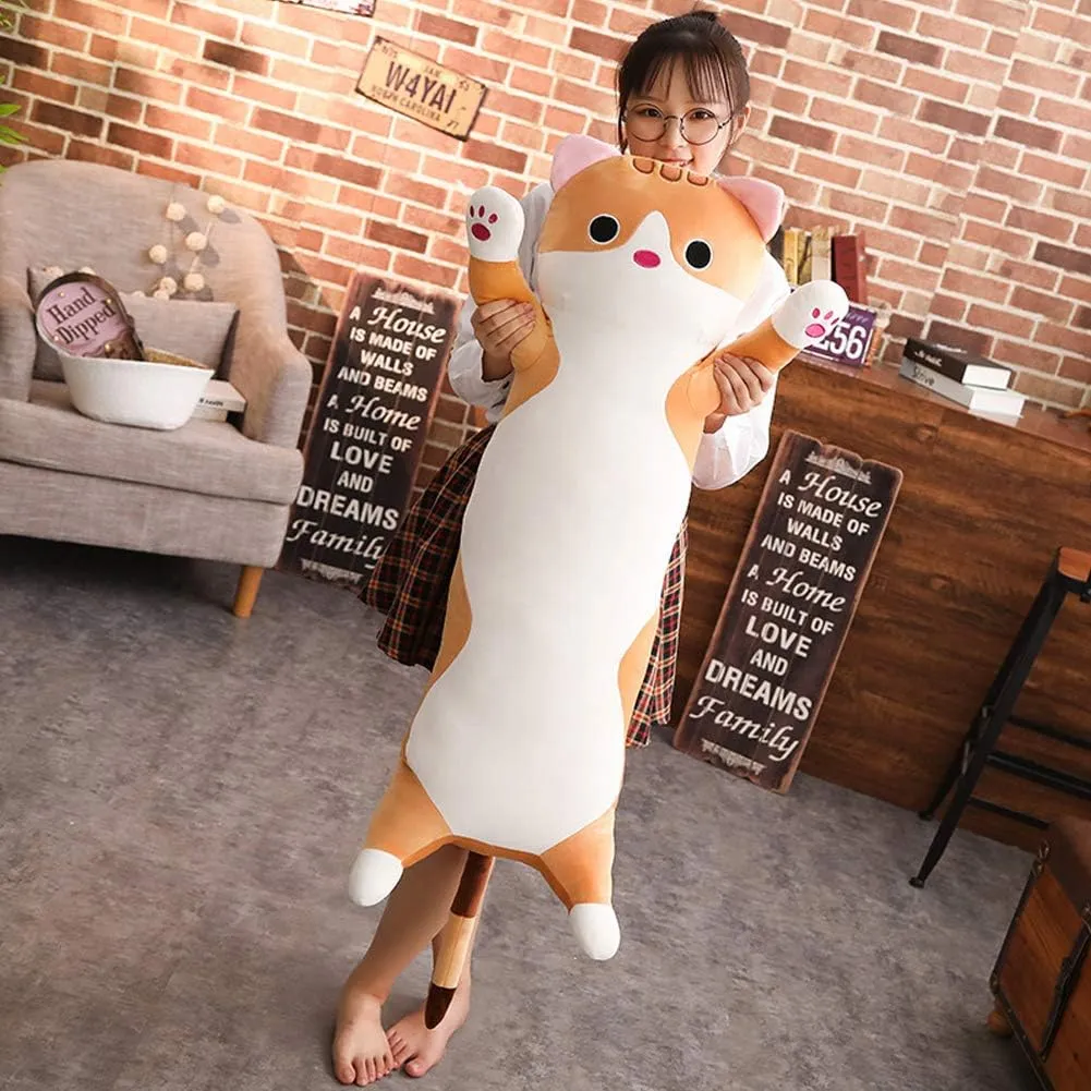 Cat Plush Hugging Pillow, Cat Stuffed Animals Soft Kitten Plush Long Body Pillow Toy Gifts for Kids (Gray, 27.55 inch)