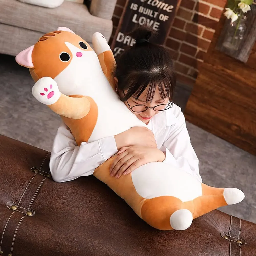 Cat Plush Hugging Pillow, Cat Stuffed Animals Soft Kitten Plush Long Body Pillow Toy Gifts for Kids (Gray, 27.55 inch)