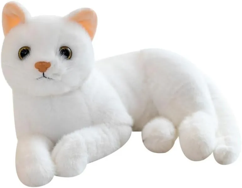 Cat Stuffed Animal Toys Dolls, Cat Plush Soft Toys Simulation Animal Toy Stuffed Animal Pillow Cat Birthday Gifts Present, White
